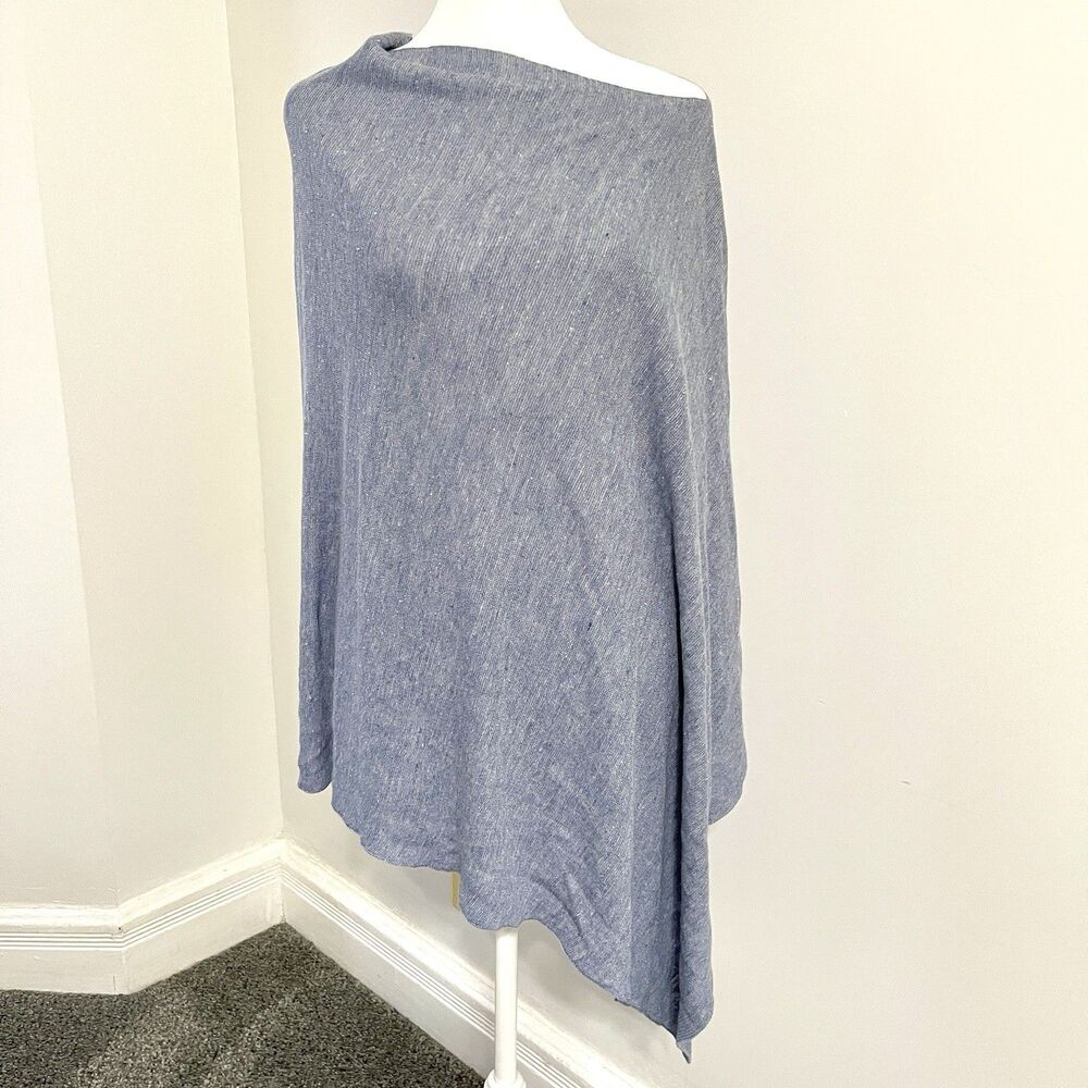 Eileen Fisher Organic Linen Melange Poncho Womerns One Size Asymmetrical Blue